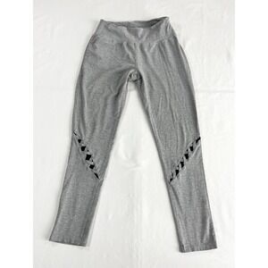 Bebe Sport Gray Criss Cross Cutout Leggings Womens Large Yoga Gym Pants Gray